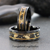 Gold Leaf Meteorite Hammered Tungsten Ring