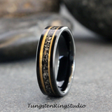 Meteorite Yellow Strip Black Tungsten Carbide Ring 6 mm