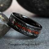 Meteorite Dinosaur Bone Hammered Tungsten Ring