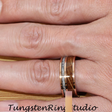 Deer Antler Whiskey Barrel Rose Gold Tungsten Ring