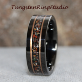 Meteorite Red Dinosaur Bone Gold Stripe Tungsten Ring