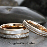 Meteorite Mother of Pearl Rose Gold Tungsten Ring Set