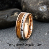 Deer Antler Whiskey Barrel Rose Gold Tungsten Ring