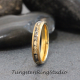 Gold Leaf Meteorite Tungsten Ring 4mm 6mm 8mm