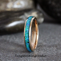 Peacock Blue Opal Inlaid Rose Gold Tungsten carbide Ring 4 mm