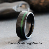 Green Fishing Line Hammered Tungsten Ring 8mm