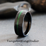 Green Fishing Line Hammered Tungsten Ring 8mm