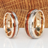 Imitation Meteorite Koa Wood Rose Gold Tungsten Ring Set