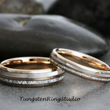 Meteorite Mother of Pearl Rose Gold Tungsten Ring Set