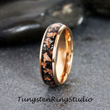 Copper Leaf Meteorite Rose Gold Tungsten Ring