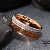 Deer Antler Whiskey Barrel Rose Gold Tungsten Ring