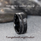 Meteorite Hammered Black Tungsten Carbide Ring