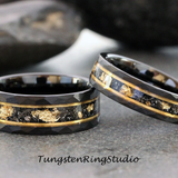 Gold Leaf Meteorite Hammered Tungsten Ring