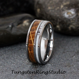 Deer Antler Whiskey Barrel Tungsten Ring