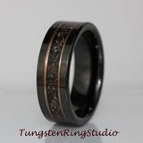 Meteorite Red Dinosaur Bone Gold Stripe Tungsten Ring