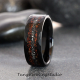 Meteorite Dinosaur Bone Hammered Tungsten Ring