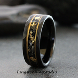 Gold Leaf Meteorite Hammered Tungsten Ring