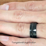 Meteorite Hammered Black Tungsten Carbide Ring