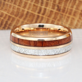 Imitation Meteorite Koa Wood Rose Gold Tungsten Ring Set