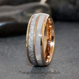 Meteorite Mother of Pearl Rose Gold Tungsten Ring Set