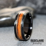 Whiskey Barrel Rose Gold Strips Hammered Tungsten Ring- Custom Order