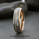 Meteorite Mother of Pearl Rose Gold Tungsten Ring Set