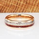 Imitation Meteorite Koa Wood Rose Gold Tungsten Ring Set