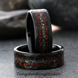 Meteorite Dinosaur Bone Hammered Tungsten Ring