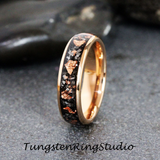 Copper Leaf Meteorite Rose Gold Tungsten Ring