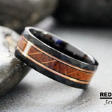 Whiskey Barrel Rose Gold Strips Hammered Tungsten Ring- Custom Order