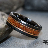 Whiskey Barrel Rose Gold Strips Hammered Tungsten Ring- Custom Order