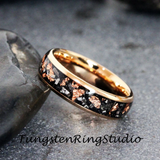 Copper Leaf Meteorite Rose Gold Tungsten Ring