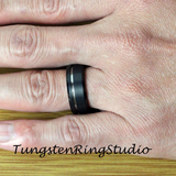 White Gold Accent Black Beveled Brushed Tungsten Carbide Ring