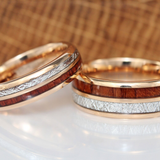 Imitation Meteorite Koa Wood Rose Gold Tungsten Ring Set