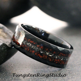 Meteorite Dinosaur Bone Hammered Tungsten Ring