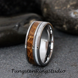 Deer Antler Whiskey Barrel Tungsten Ring