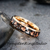 Copper Leaf Meteorite Rose Gold Tungsten Ring