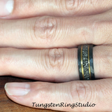 Meteorite Gold Leaf Gold Strips Hammered Ring Set