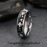 Silver Leaf Meteorite Tungsten Ring