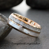 Meteorite Mother of Pearl Rose Gold Tungsten Ring Set