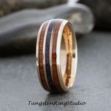 Nebula Blue Stone Koa Wood Rose Gold Tungsten Ring Set