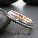 Meteorite Mother of Pearl Rose Gold Tungsten Ring Set