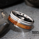 Deer Antler Whiskey Barrel Tungsten Ring