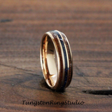 Nebula Blue Stone Koa Wood Rose Gold Tungsten Ring Set