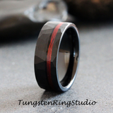 Red Fishing Line Hammered Tungsten Ring 8mm