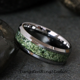 Moss Agate Silver Gray Beveled Tungsten Ring 4mm 6mm 8mm