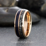 Meteorite Nebula Blue Sandstone Rose Gold Tungsten Ring Set