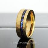 Meteorite Nebula Hammered Yellow Gold Tungsten Ring 8mm