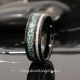 Moss Agate Fire White Opal Black Tungsten Ring