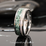 Moss Agate Fire White Opal Tungsten Ring 6mm 8mm